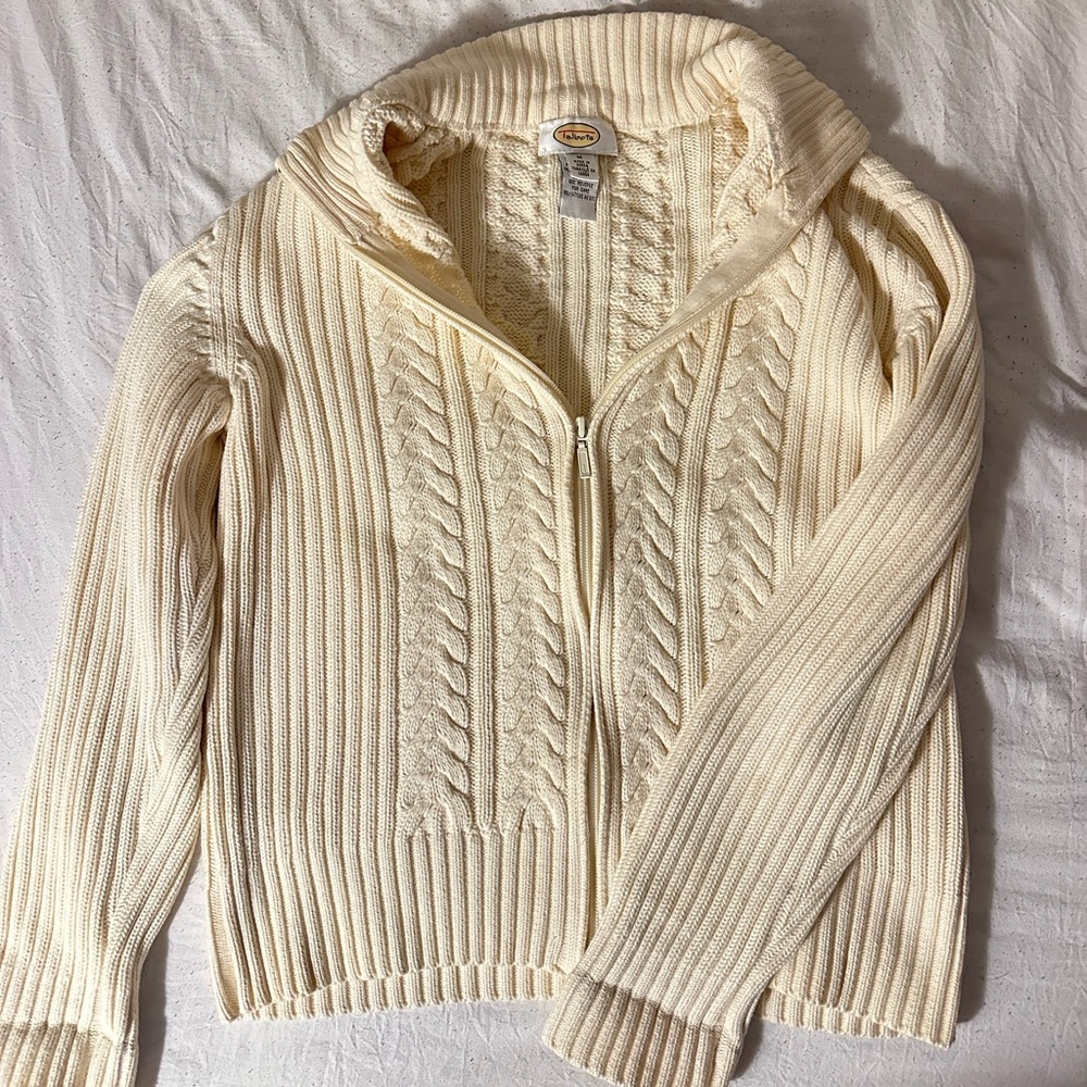 Talbots Cream Zip-Up Cable Knit Cardigan